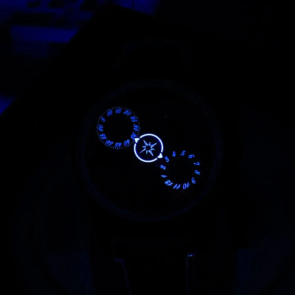 OBLVLO Top Luxury Earth DIal Transparent Automatic Movement Mens Watch Blue NIghtlight Leather Mechanical Watches Rejos JM-EARTH luxecrown.co.uk