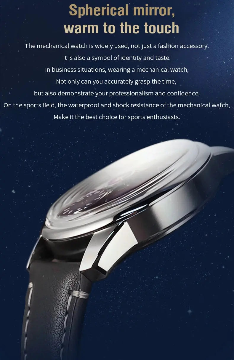 OBLVLO Top Luxury Earth DIal Transparent Automatic Movement Mens Watch Blue NIghtlight Leather Mechanical Watches Rejos JM-EARTH luxecrown.co.uk