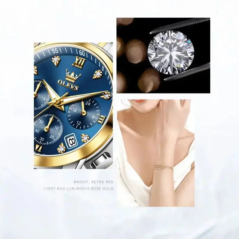 OLEVS 2858 Women Watch Luxury Brand Quartz Watch Waterproof Luminous Date Chronograph Women Bracelet Dress Diamond Watch Reloj luxecrown.co.uk