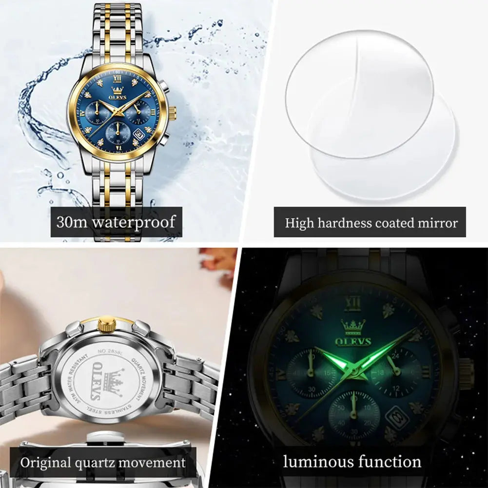 OLEVS 2858 Women Watch Luxury Brand Quartz Watch Waterproof Luminous Date Chronograph Women Bracelet Dress Diamond Watch Reloj luxecrown.co.uk