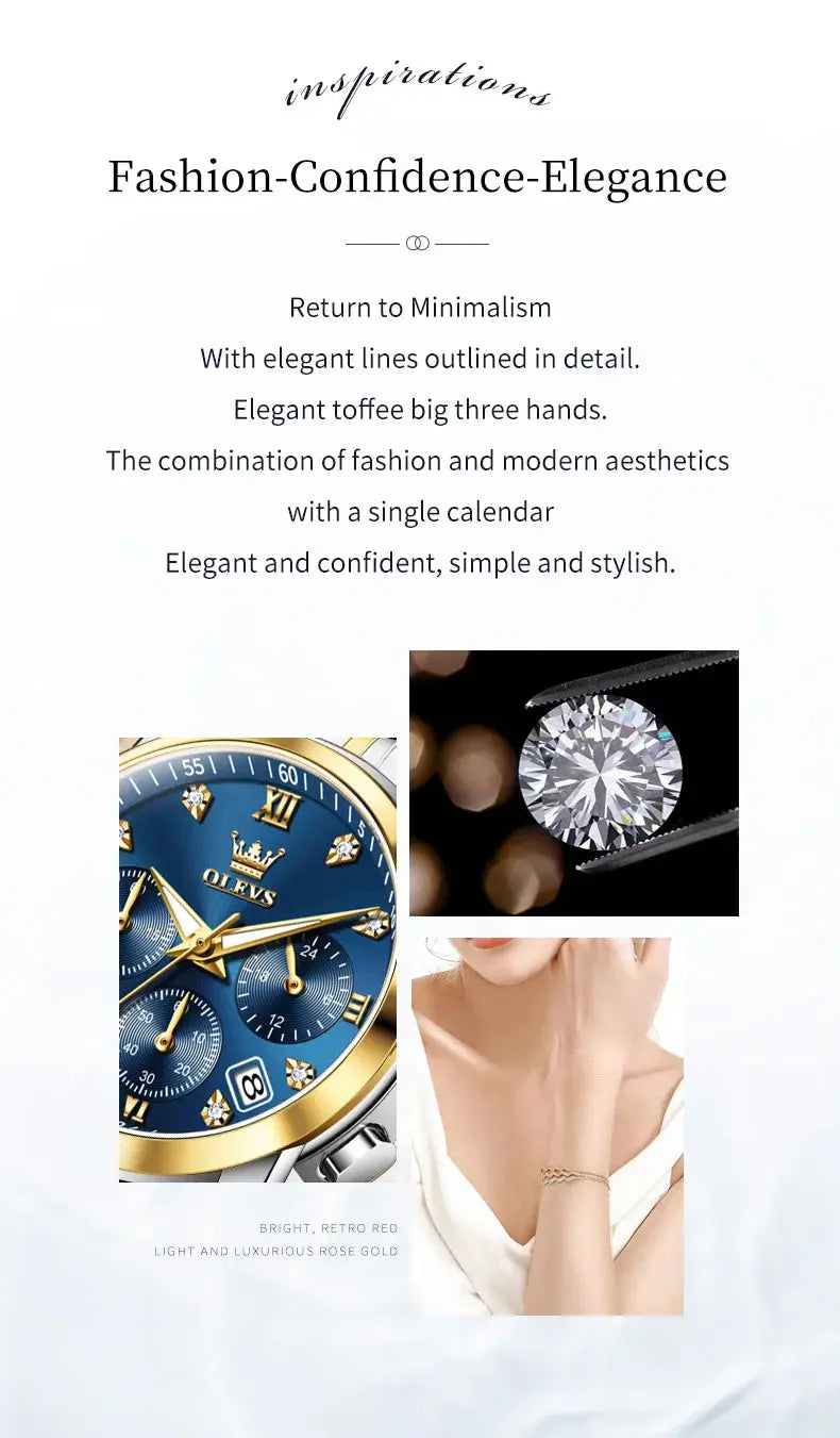 OLEVS 2858 Women Watch Luxury Brand Quartz Watch Waterproof Luminous Date Chronograph Women Bracelet Dress Diamond Watch Reloj luxecrown.co.uk