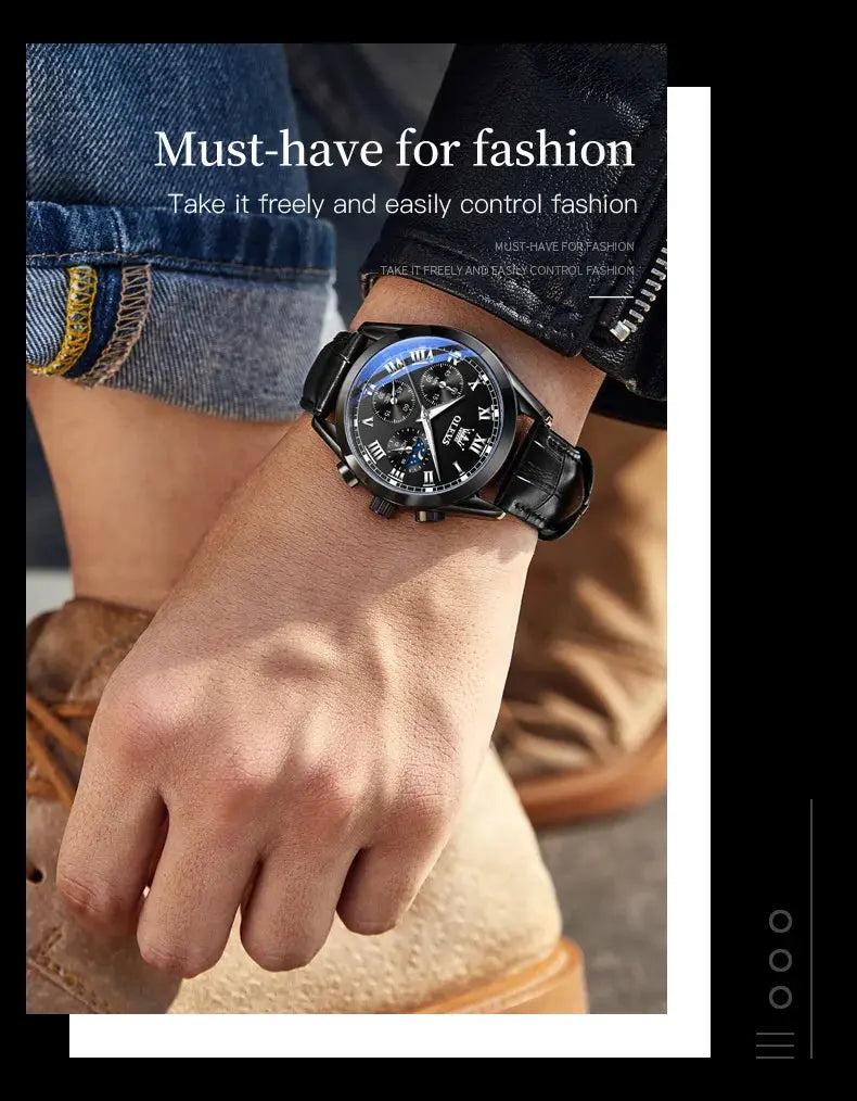 OLEVS 2871 Top Brand Men's Quartz Watch Noctilucent Business Waterproof Luxury Watch Leather Strap Moon Phase Relogio Masculino luxecrown.co.uk