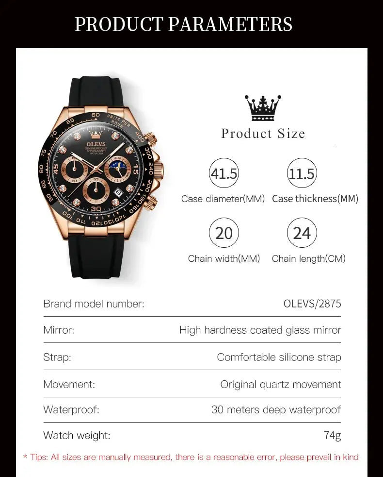 OLEVS 2875 Luxury Quartz Watch for Men Waterproof Sports Timer Calendar Shockproof Luminous Mens Wristwatches Relógio Masculino luxecrown.co.uk