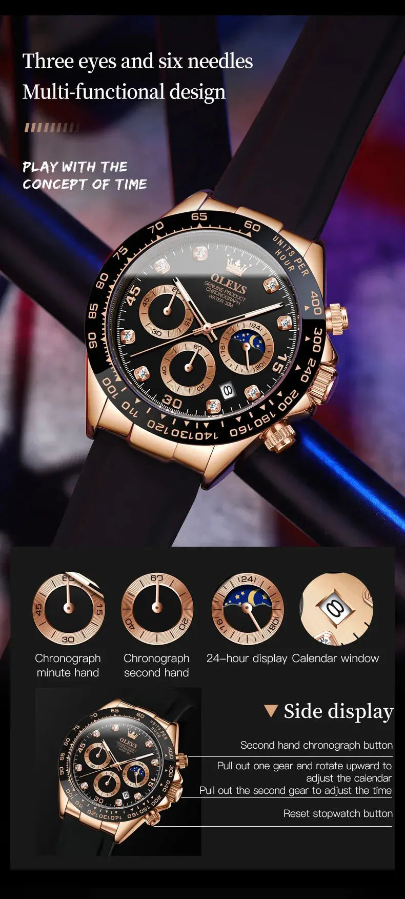 OLEVS 2875 Luxury Quartz Watch for Men Waterproof Sports Timer Calendar Shockproof Luminous Mens Wristwatches Relógio Masculino luxecrown.co.uk