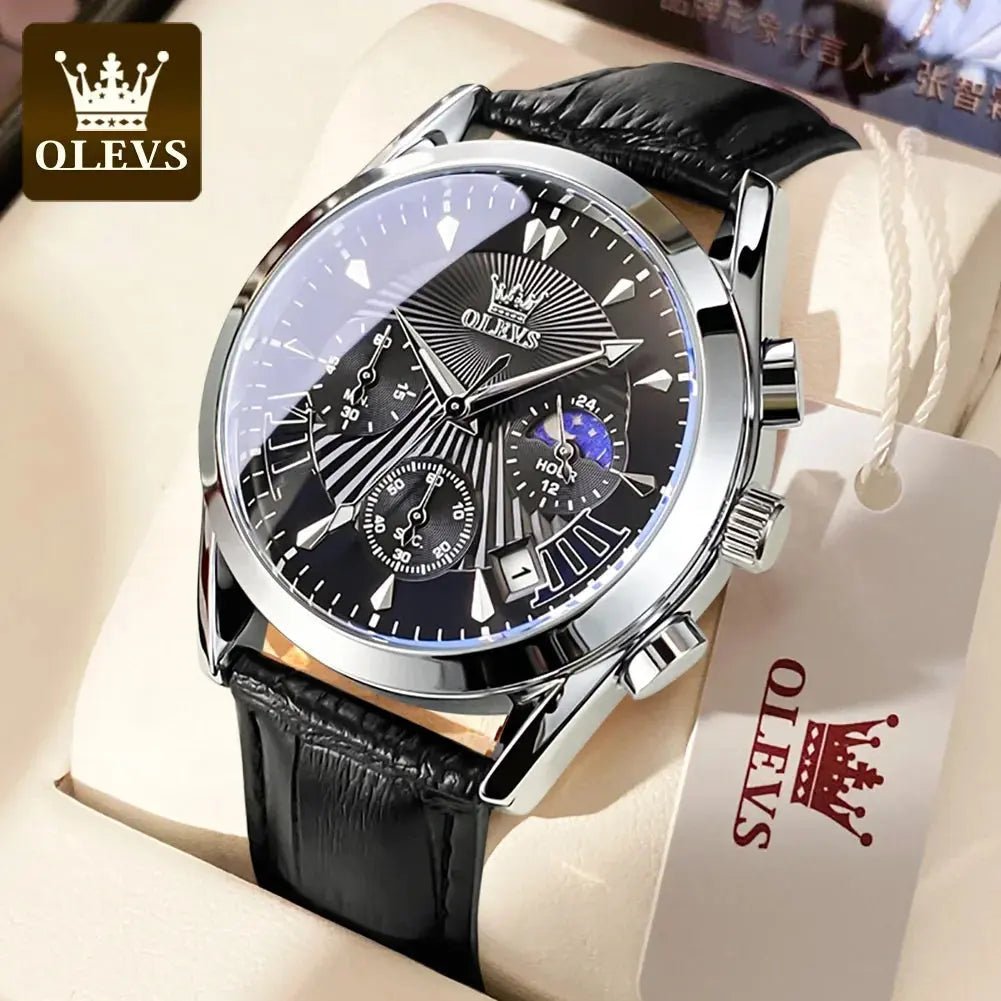 OLEVS 2876 Luxury Quartz Watches for Men Waterproof Chrono Moon Phase Auto Date Original Sports Men's Wristwatches Reloj Hombre luxecrown.co.uk