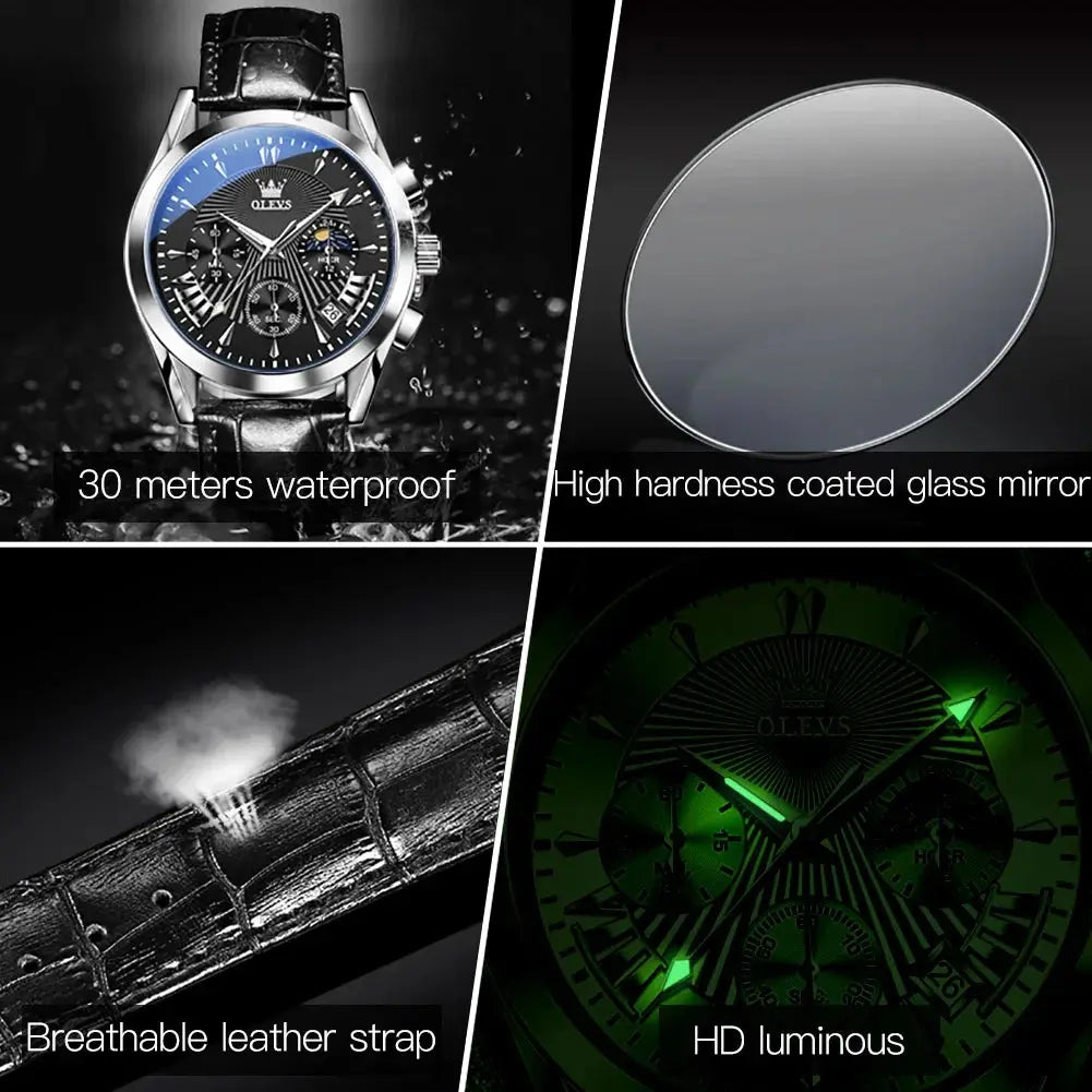OLEVS 2876 Luxury Quartz Watches for Men Waterproof Chrono Moon Phase Auto Date Original Sports Men's Wristwatches Reloj Hombre luxecrown.co.uk