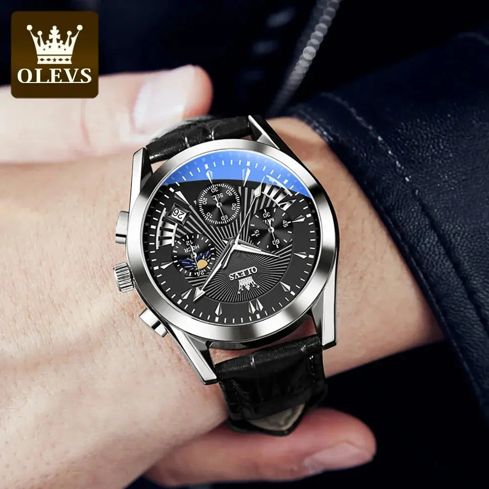 OLEVS 2876 Luxury Quartz Watches for Men Waterproof Chrono Moon Phase Auto Date Original Sports Men's Wristwatches Reloj Hombre luxecrown.co.uk