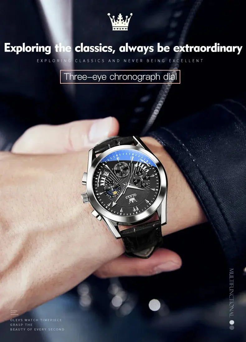 OLEVS 2876 Luxury Quartz Watches for Men Waterproof Chrono Moon Phase Auto Date Original Sports Men's Wristwatches Reloj Hombre luxecrown.co.uk