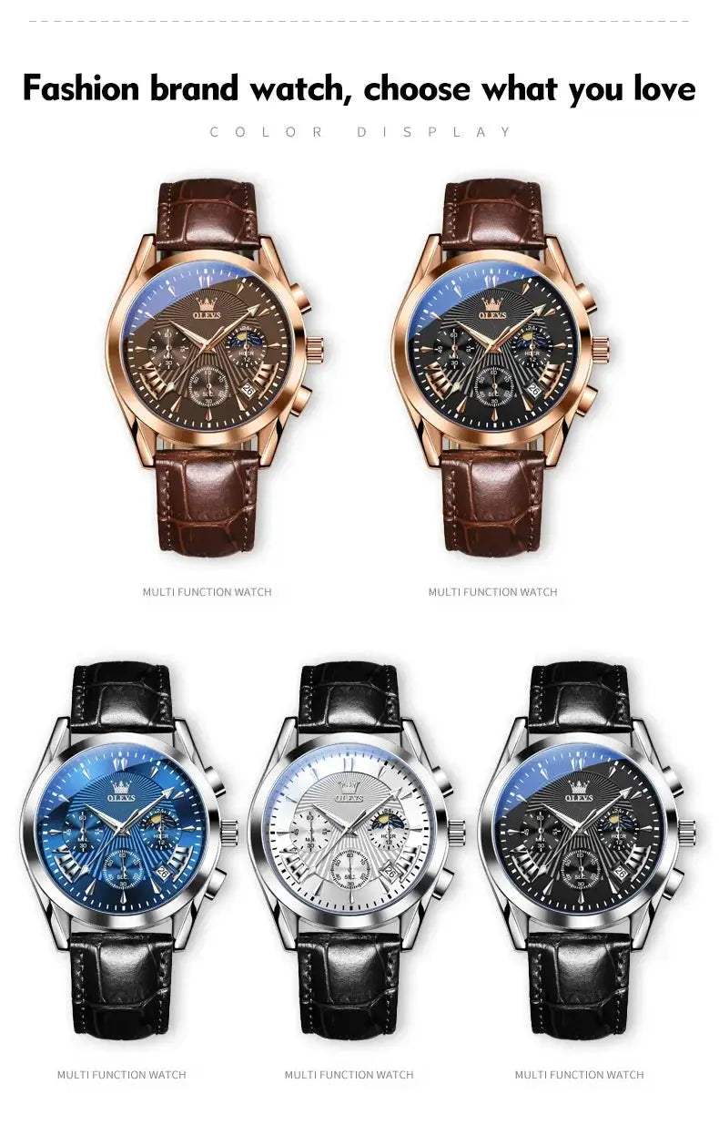 OLEVS 2876 Luxury Quartz Watches for Men Waterproof Chrono Moon Phase Auto Date Original Sports Men's Wristwatches Reloj Hombre luxecrown.co.uk