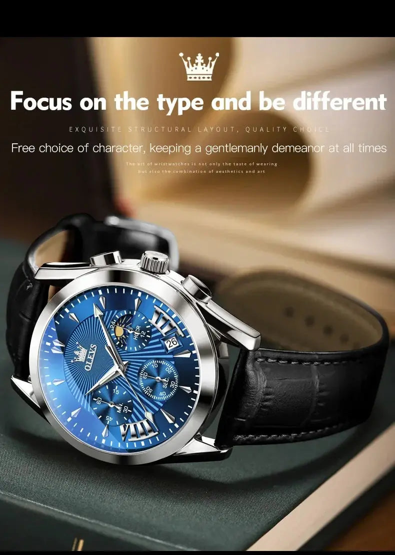 OLEVS 2876 Luxury Quartz Watches for Men Waterproof Chrono Moon Phase Auto Date Original Sports Men's Wristwatches Reloj Hombre luxecrown.co.uk