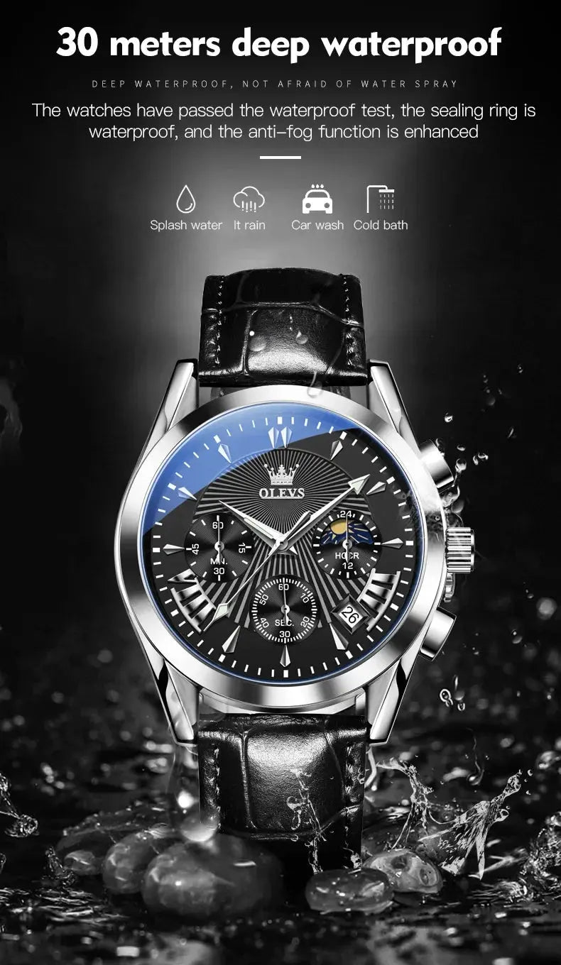 OLEVS 2876 Luxury Quartz Watches for Men Waterproof Chrono Moon Phase Auto Date Original Sports Men's Wristwatches Reloj Hombre luxecrown.co.uk