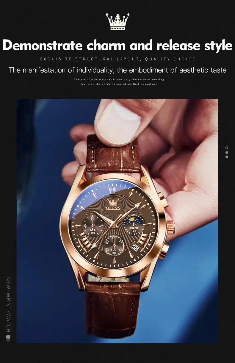 OLEVS 2876 Luxury Quartz Watches for Men Waterproof Chrono Moon Phase Auto Date Original Sports Men's Wristwatches Reloj Hombre luxecrown.co.uk
