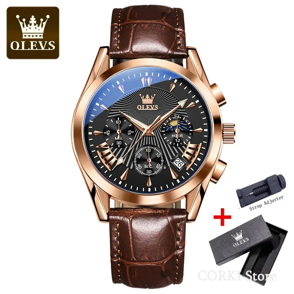 OLEVS 2876 Luxury Quartz Watches for Men Waterproof Chrono Moon Phase Auto Date Original Sports Men's Wristwatches Reloj Hombre luxecrown.co.uk
