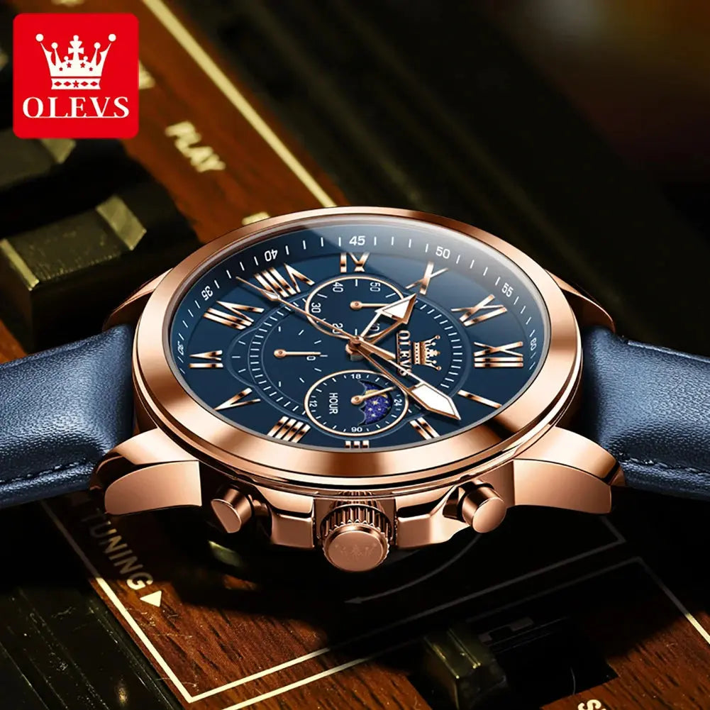 OLEVS 3632 Men Watch Elegant Luxury Sport Quartz Watch Scale Waterproof Luminous Automatic Date Moon Belt Watch Gifts Original luxecrown.co.uk