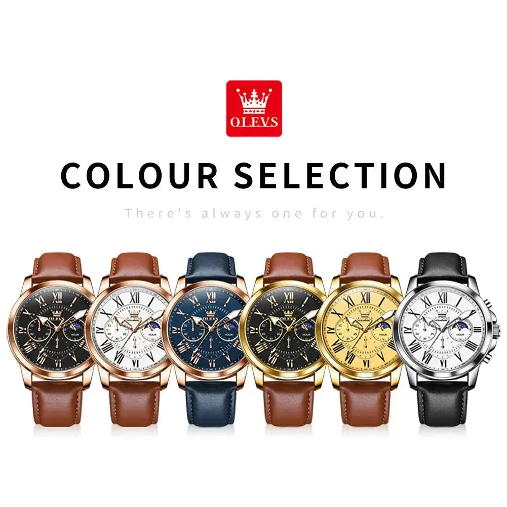 OLEVS 3632 Men Watch Elegant Luxury Sport Quartz Watch Scale Waterproof Luminous Automatic Date Moon Belt Watch Gifts Original luxecrown.co.uk