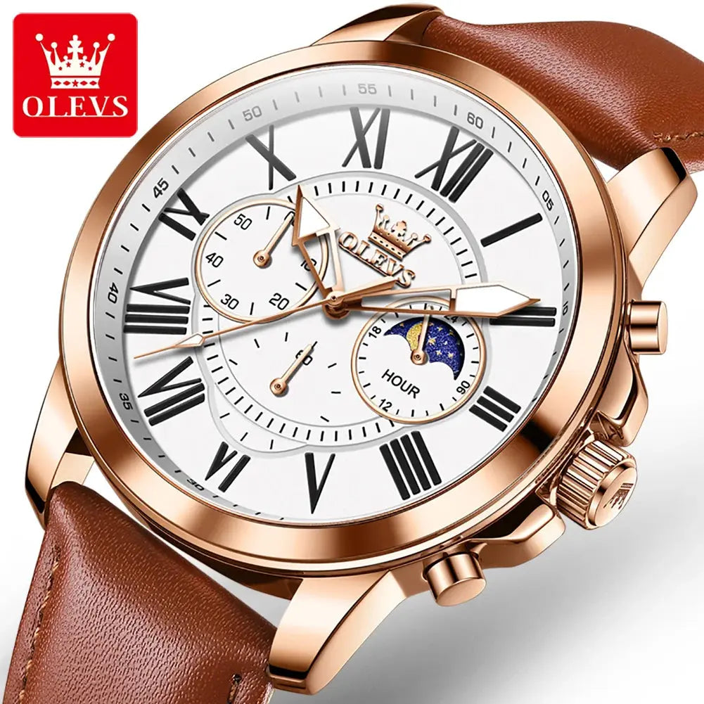 OLEVS 3632 Men Watch Elegant Luxury Sport Quartz Watch Scale Waterproof Luminous Automatic Date Moon Belt Watch Gifts Original luxecrown.co.uk