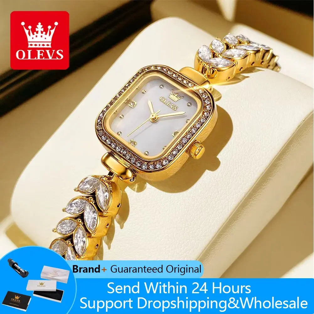 OLEVS 9987 Women's Watch Square Dial Waterproof Quartz Watch For Women Luxury Original Elegant Ladies Wristwatch Steel Strap luxecrown.co.uk