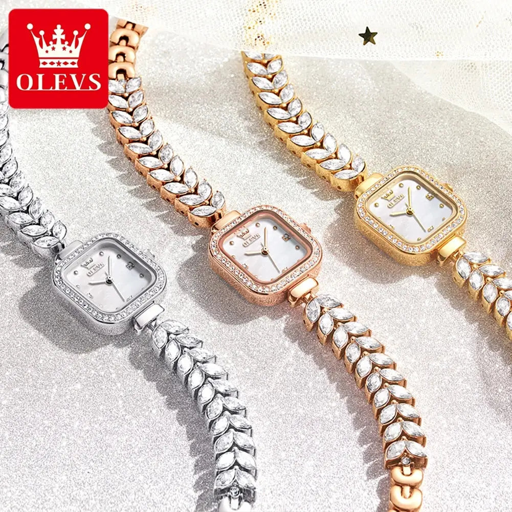 OLEVS 9987 Women's Watch Square Dial Waterproof Quartz Watch For Women Luxury Original Elegant Ladies Wristwatch Steel Strap luxecrown.co.uk