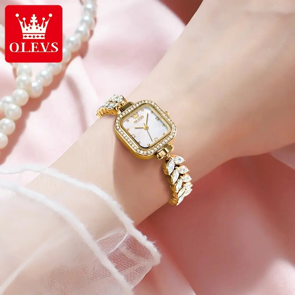 OLEVS 9987 Women's Watch Square Dial Waterproof Quartz Watch For Women Luxury Original Elegant Ladies Wristwatch Steel Strap luxecrown.co.uk