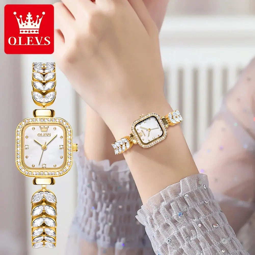 OLEVS 9987 Women's Watch Square Dial Waterproof Quartz Watch For Women Luxury Original Elegant Ladies Wristwatch Steel Strap luxecrown.co.uk