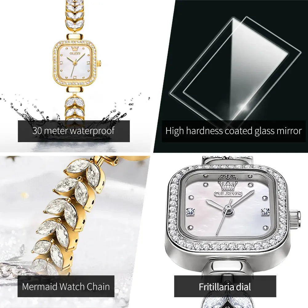 OLEVS 9987 Women's Watch Square Dial Waterproof Quartz Watch For Women Luxury Original Elegant Ladies Wristwatch Steel Strap luxecrown.co.uk