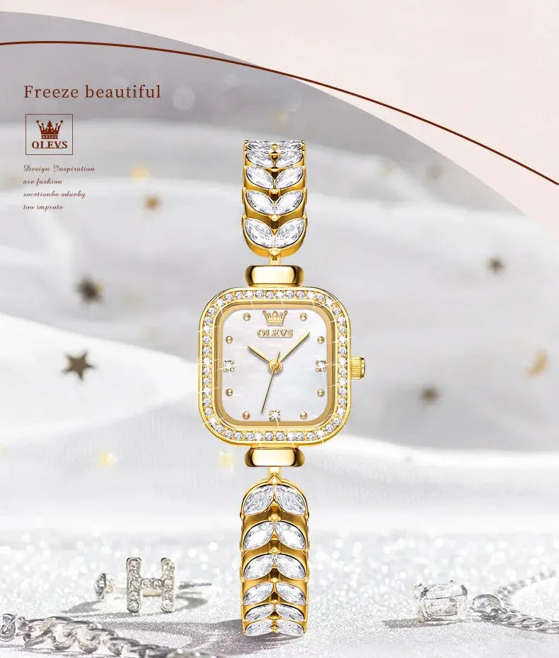 OLEVS 9987 Women's Watch Square Dial Waterproof Quartz Watch For Women Luxury Original Elegant Ladies Wristwatch Steel Strap luxecrown.co.uk