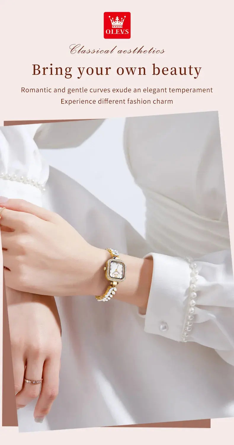 OLEVS 9987 Women's Watch Square Dial Waterproof Quartz Watch For Women Luxury Original Elegant Ladies Wristwatch Steel Strap luxecrown.co.uk