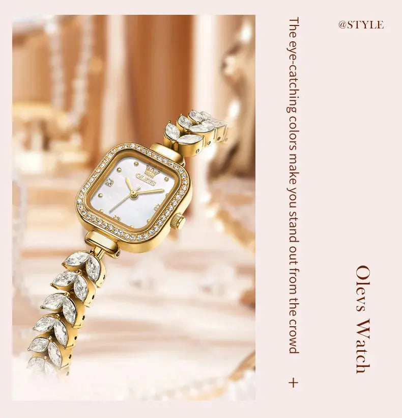 OLEVS 9987 Women's Watch Square Dial Waterproof Quartz Watch For Women Luxury Original Elegant Ladies Wristwatch Steel Strap luxecrown.co.uk