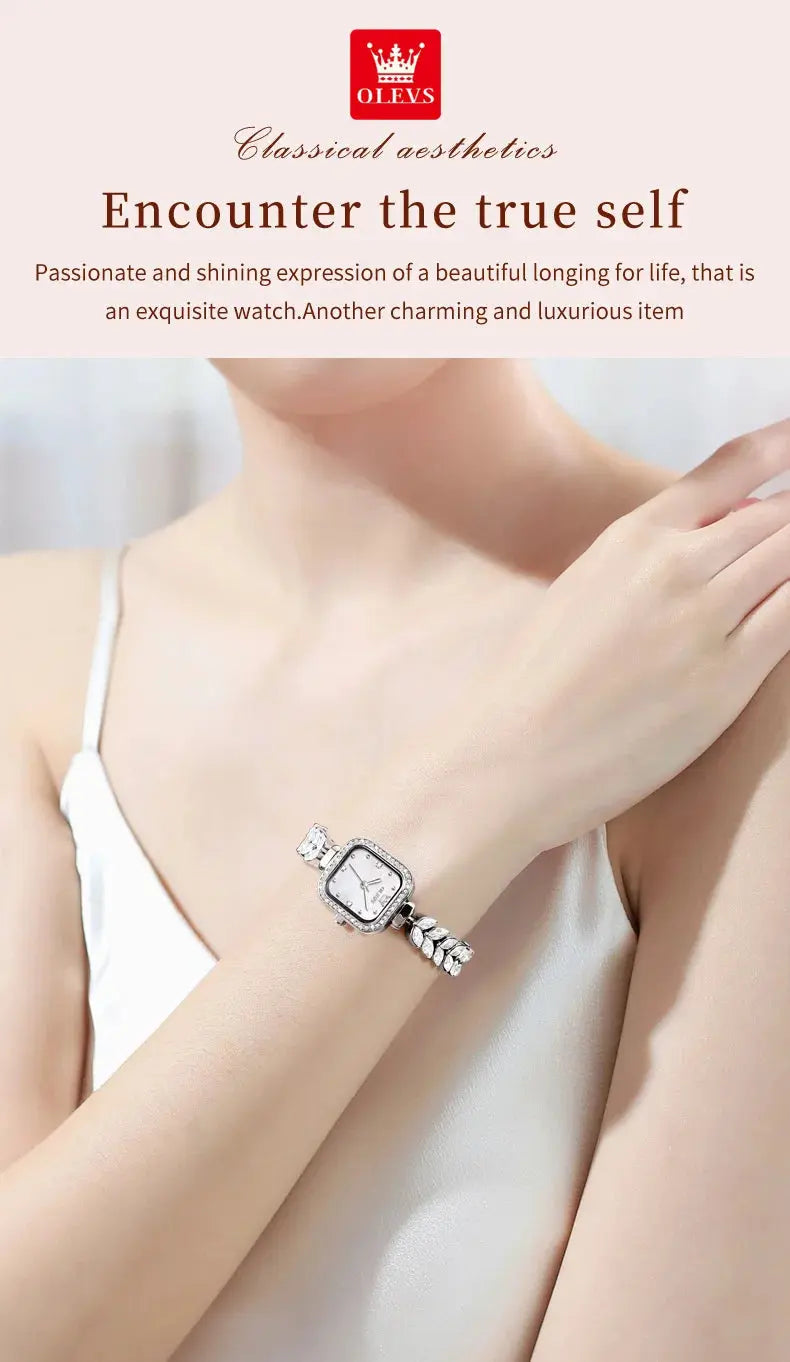 OLEVS 9987 Women's Watch Square Dial Waterproof Quartz Watch For Women Luxury Original Elegant Ladies Wristwatch Steel Strap luxecrown.co.uk
