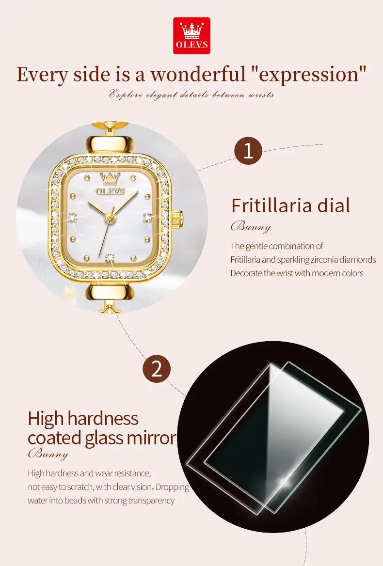OLEVS 9987 Women's Watch Square Dial Waterproof Quartz Watch For Women Luxury Original Elegant Ladies Wristwatch Steel Strap luxecrown.co.uk