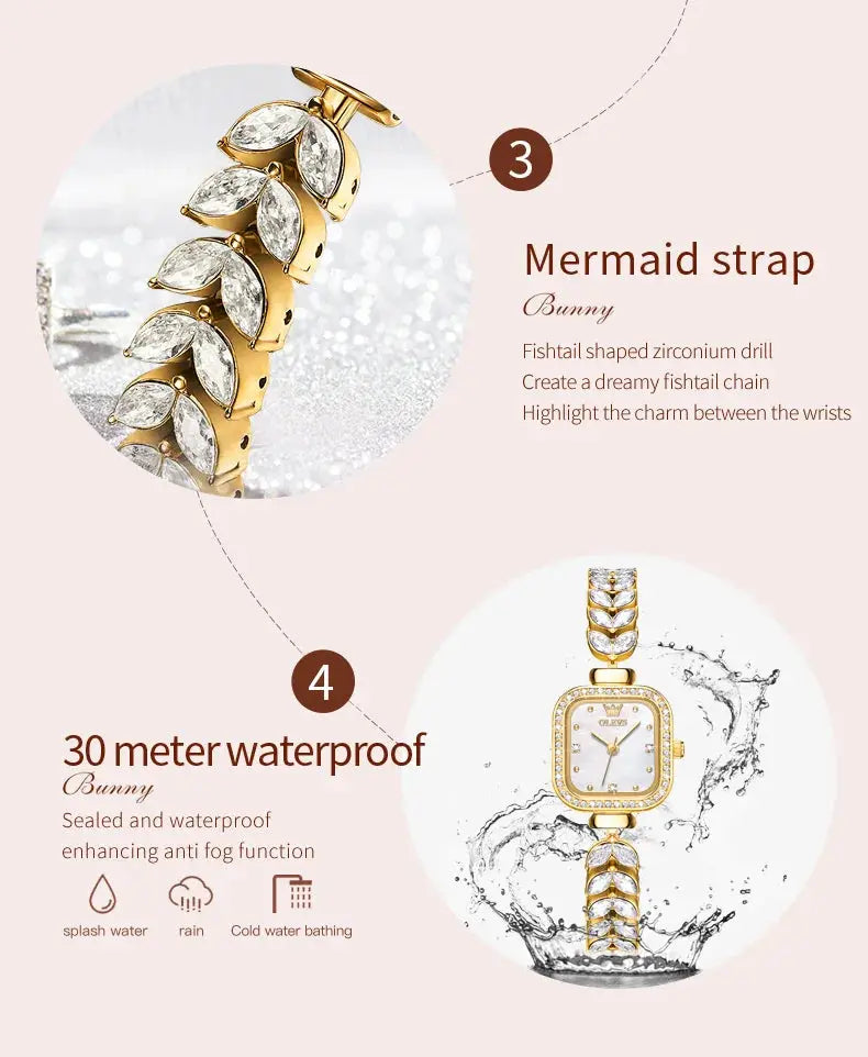 OLEVS 9987 Women's Watch Square Dial Waterproof Quartz Watch For Women Luxury Original Elegant Ladies Wristwatch Steel Strap luxecrown.co.uk