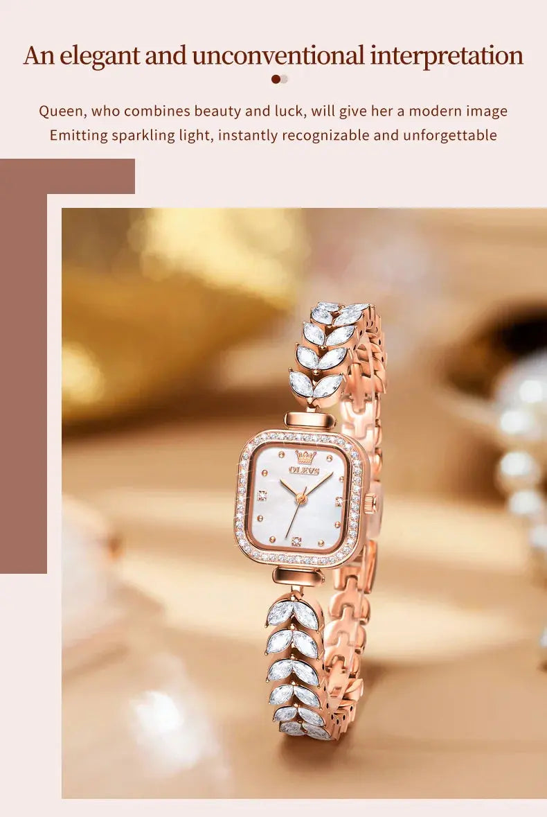 OLEVS 9987 Women's Watch Square Dial Waterproof Quartz Watch For Women Luxury Original Elegant Ladies Wristwatch Steel Strap luxecrown.co.uk