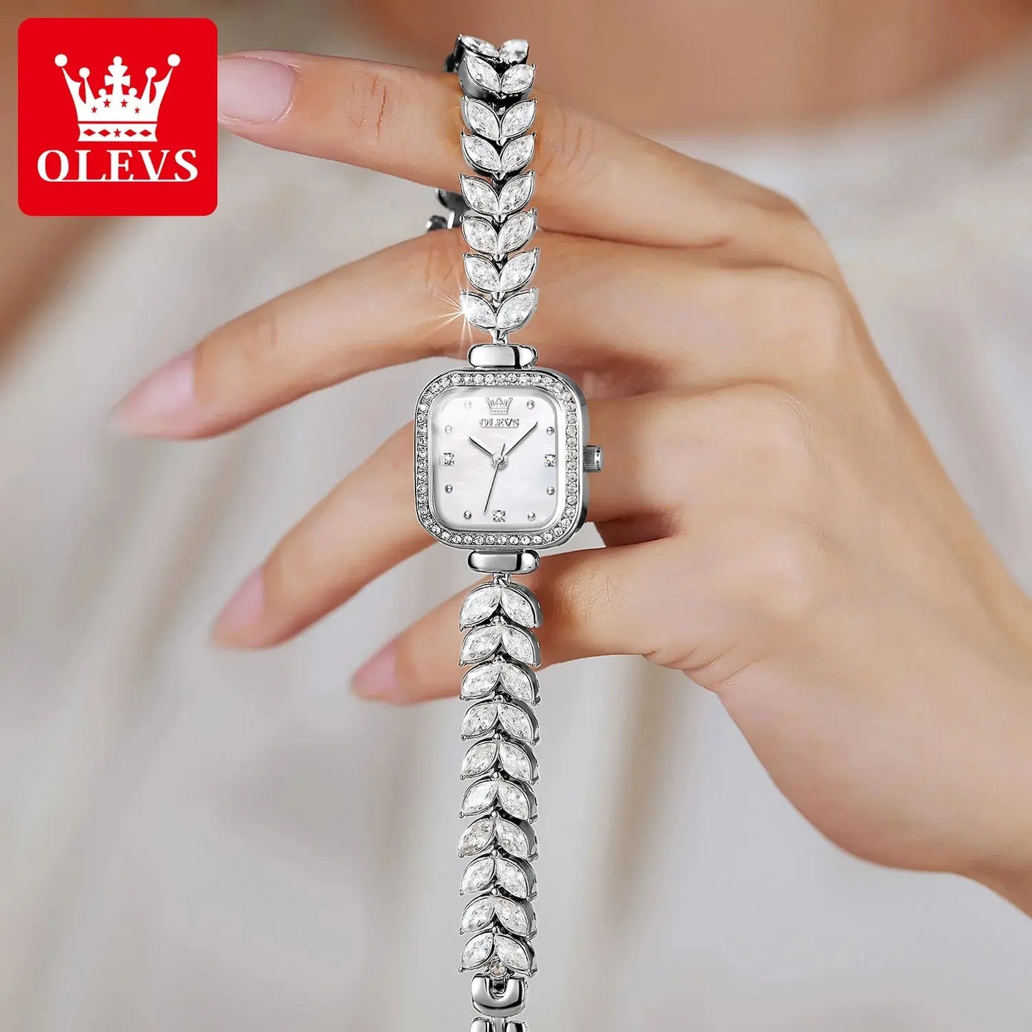 OLEVS 9987 Women's Watch Square Dial Waterproof Quartz Watch For Women Luxury Original Elegant Ladies Wristwatch Steel Strap luxecrown.co.uk