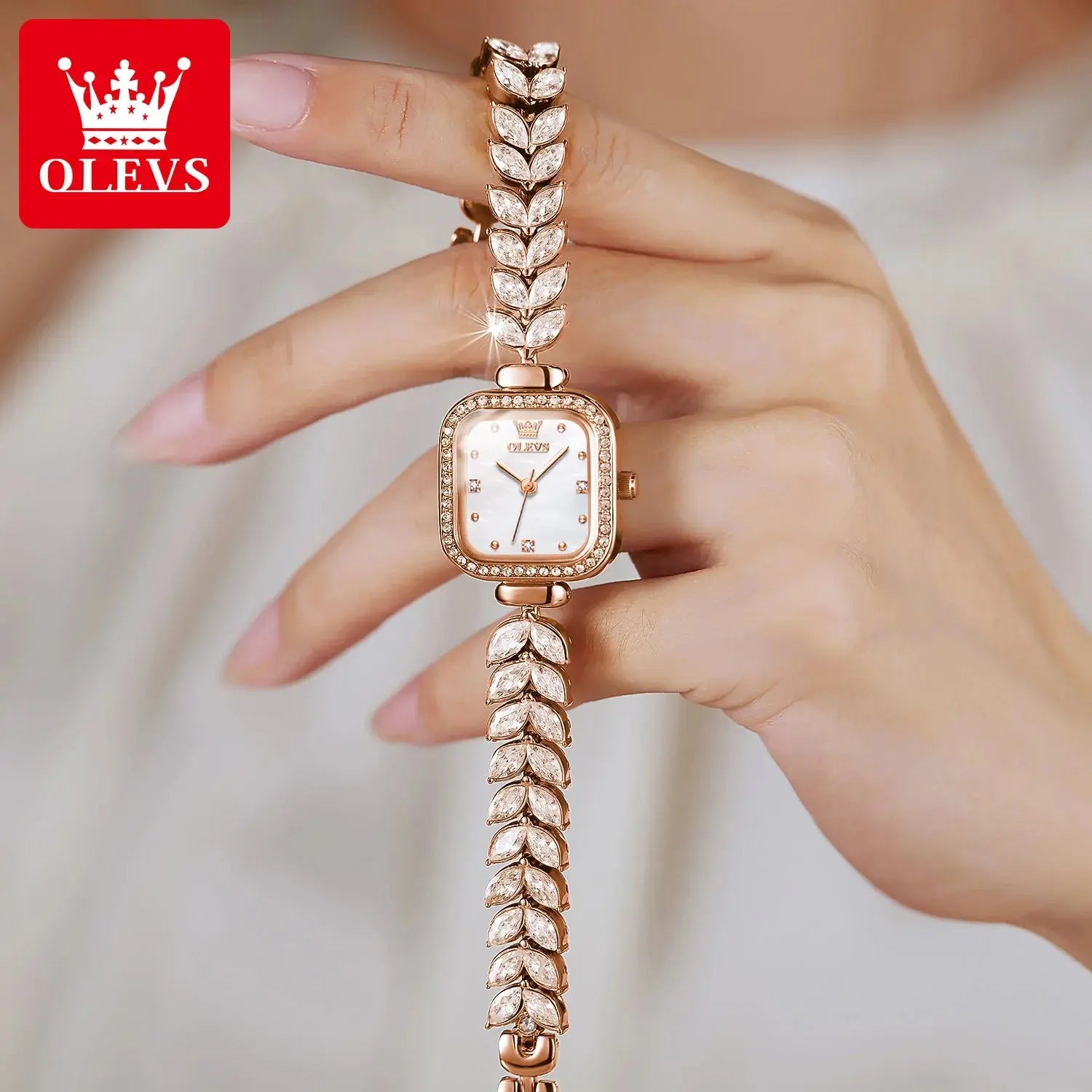 OLEVS 9987 Women's Watch Square Dial Waterproof Quartz Watch For Women Luxury Original Elegant Ladies Wristwatch Steel Strap luxecrown.co.uk