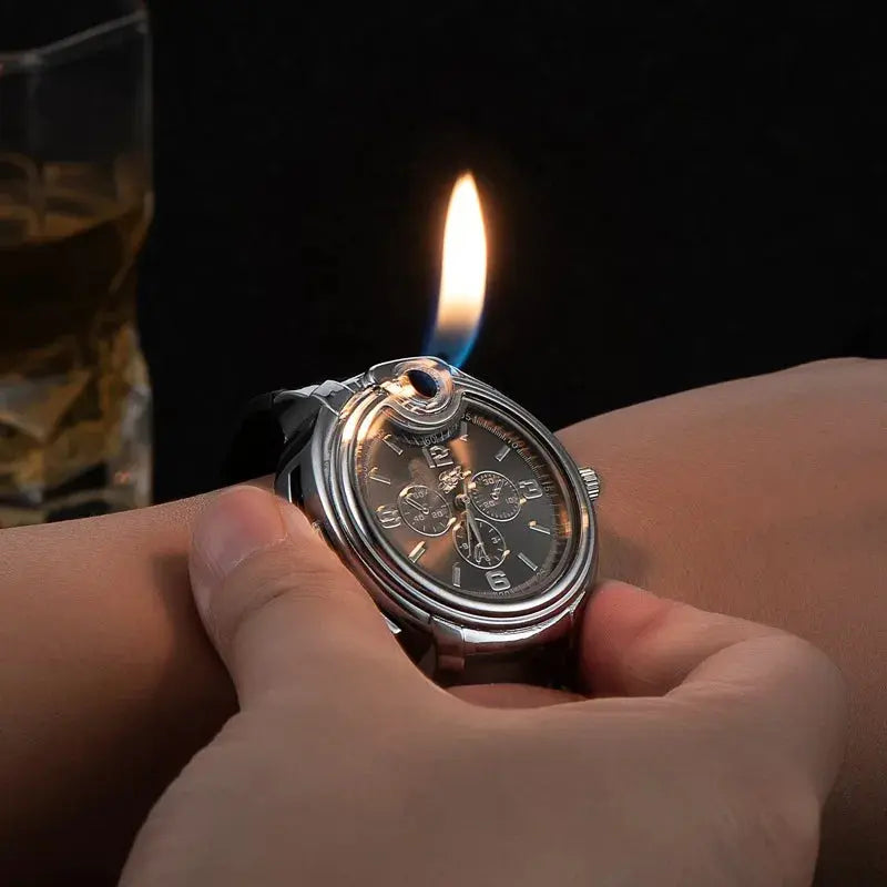 Outdoor Watch Inflatable Lighter Fashion Metal Gas Windproof Portable Open Flame Lighter Smoking Cool Personality Gift 2025 New luxecrown.co.uk