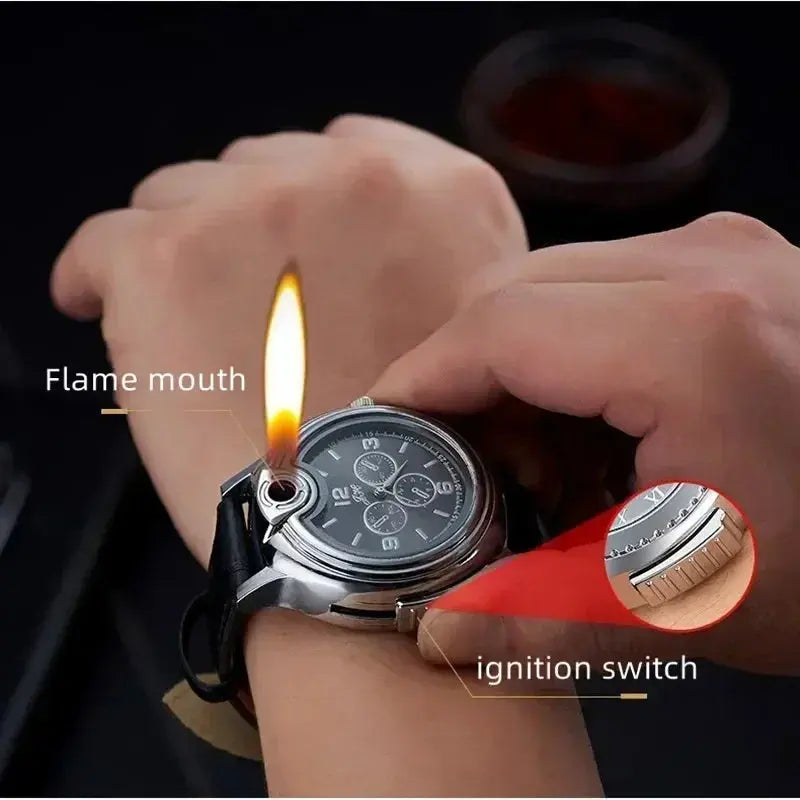 Outdoor Watch Inflatable Lighter Fashion Metal Gas Windproof Portable Open Flame Lighter Smoking Cool Personality Gift 2025 New luxecrown.co.uk