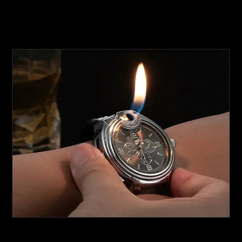 Outdoor Watch Inflatable Lighter Fashion Metal Gas Windproof Portable Open Flame Lighter Smoking Cool Personality Gift 2025 New luxecrown.co.uk