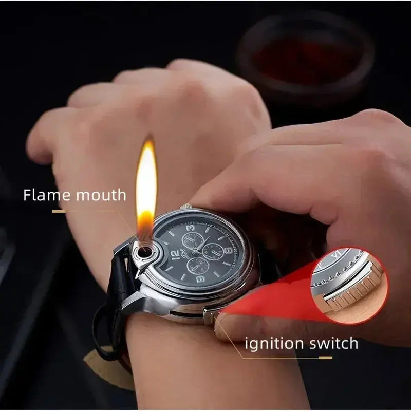 Outdoor Watch Inflatable Lighter Fashion Metal Gas Windproof Portable Open Flame Lighter Smoking Cool Personality Gift 2025 New luxecrown.co.uk