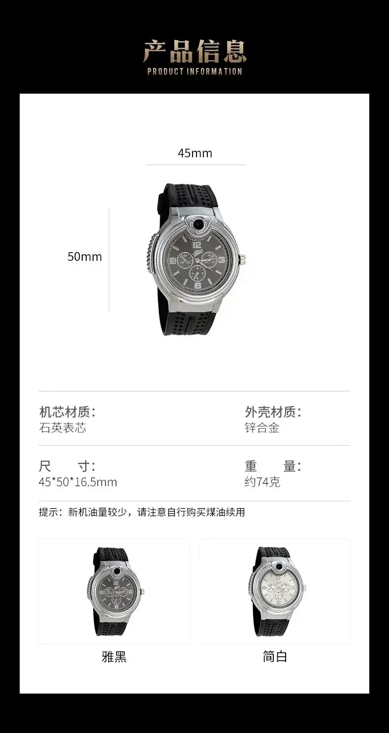 Outdoor Watch Inflatable Lighter Fashion Metal Gas Windproof Portable Open Flame Lighter Smoking Cool Personality Gift 2025 New luxecrown.co.uk