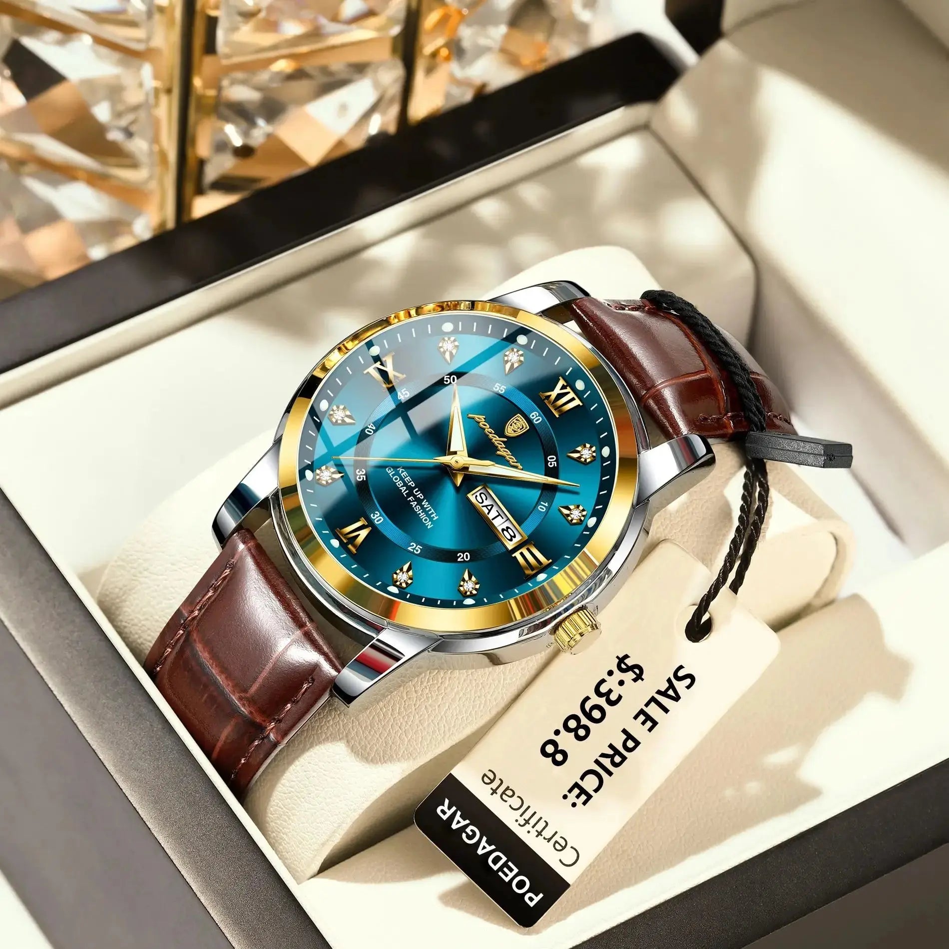 POEDAGAR Luxury Business Male Wristwatch Waterproof Luminous Leather Man Watch Date Week Sport Casual Men's Quartz Watches reloj luxecrown.co.uk