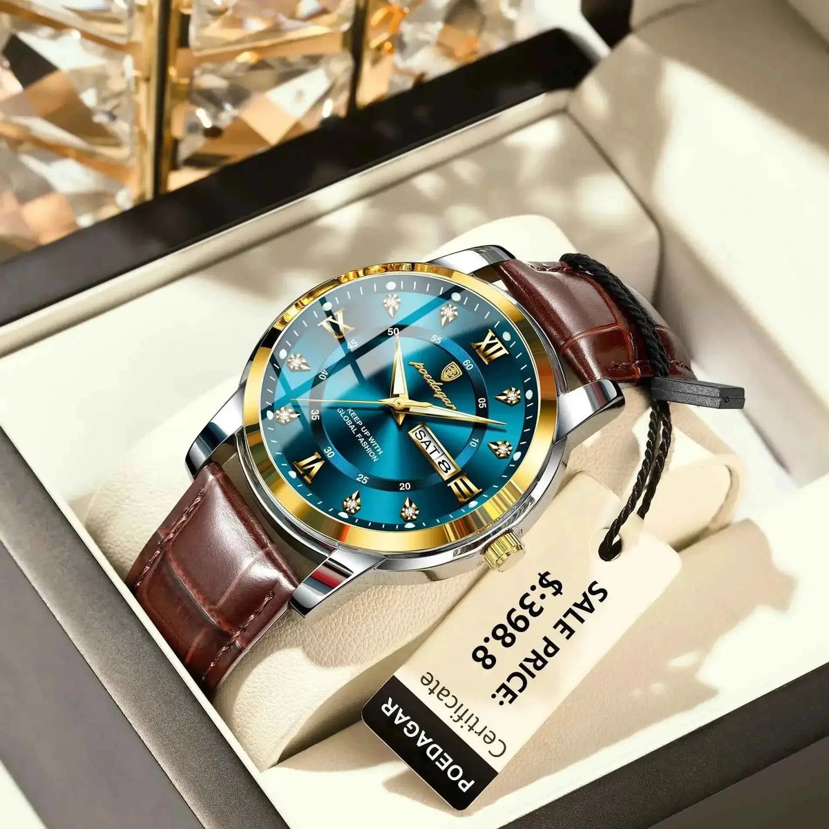 POEDAGAR Luxury Business Male Wristwatch Waterproof Luminous Leather Man Watch Date Week Sport Casual Men's Quartz Watches reloj