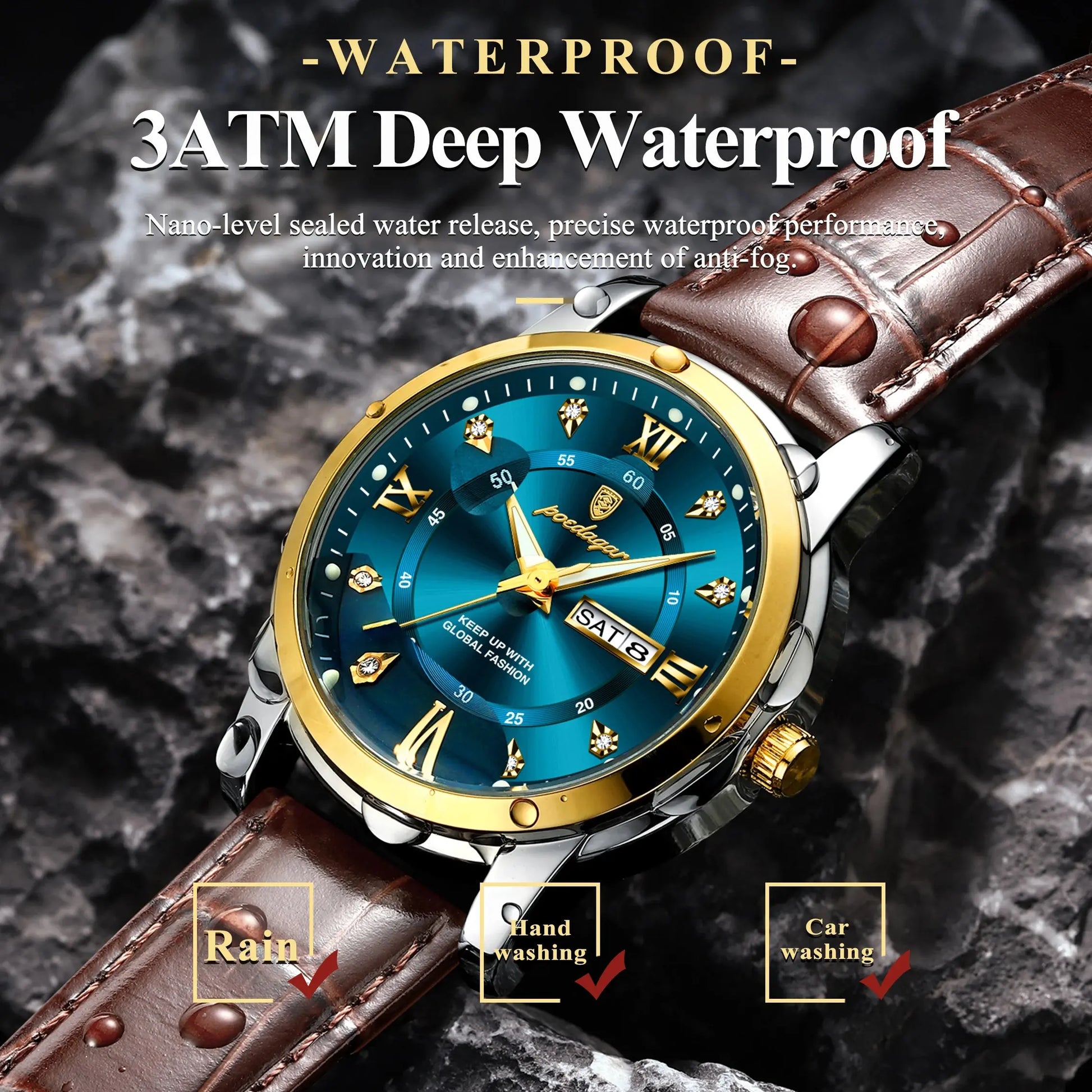 POEDAGAR Luxury Business Male Wristwatch Waterproof Luminous Leather Man Watch Date Week Sport Casual Men's Quartz Watches reloj luxecrown.co.uk