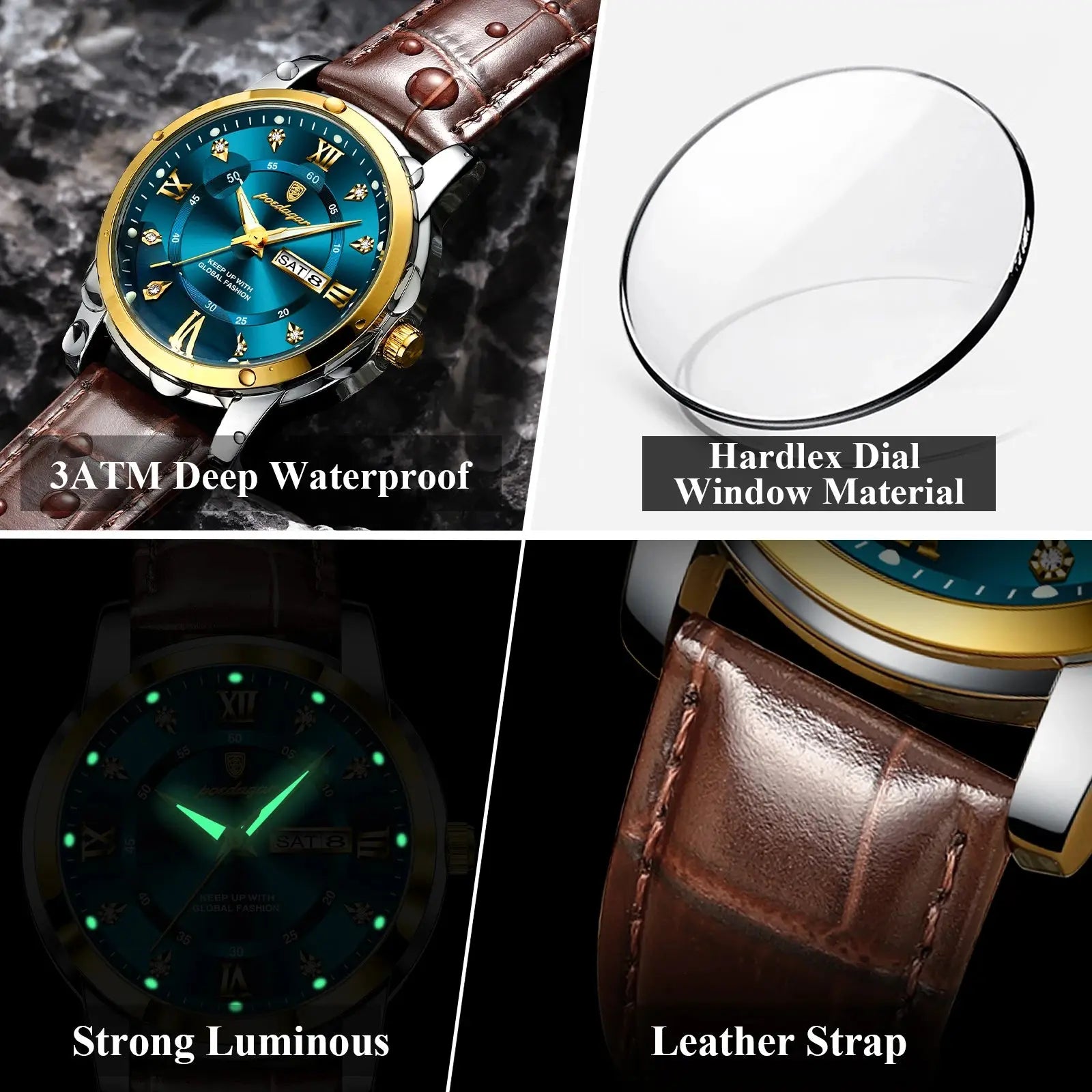 POEDAGAR Luxury Business Male Wristwatch Waterproof Luminous Leather Man Watch Date Week Sport Casual Men's Quartz Watches reloj luxecrown.co.uk