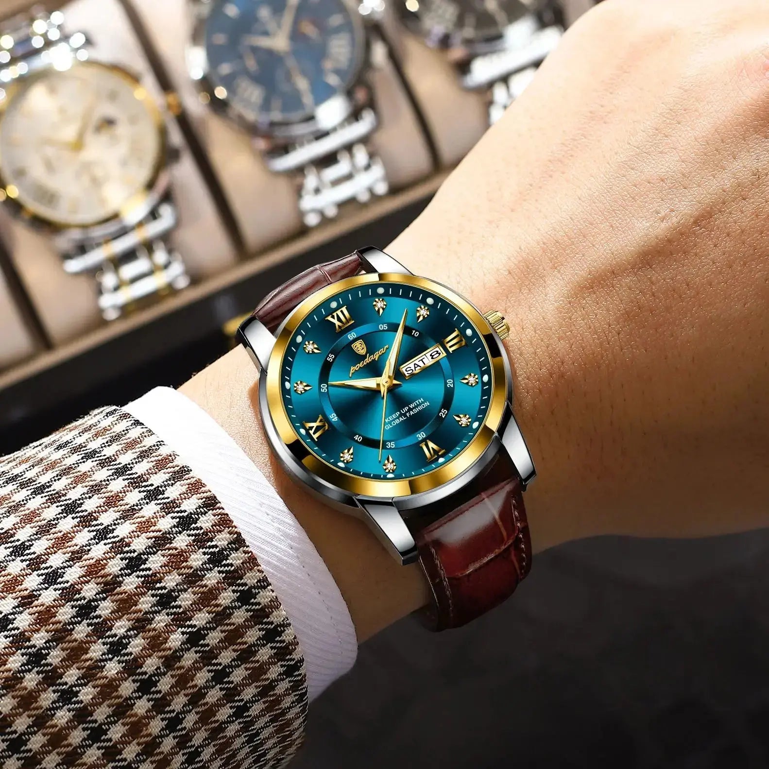 POEDAGAR Luxury Business Male Wristwatch Waterproof Luminous Leather Man Watch Date Week Sport Casual Men's Quartz Watches reloj luxecrown.co.uk