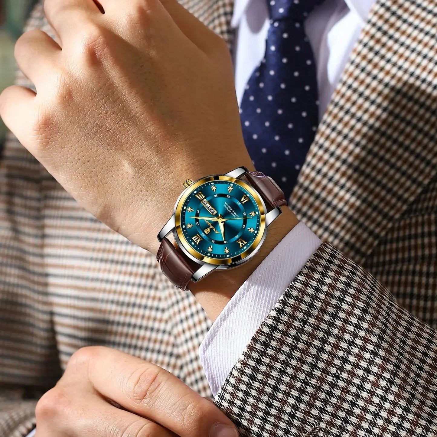 POEDAGAR Luxury Business Male Wristwatch Waterproof Luminous Leather Man Watch Date Week Sport Casual Men's Quartz Watches reloj luxecrown.co.uk