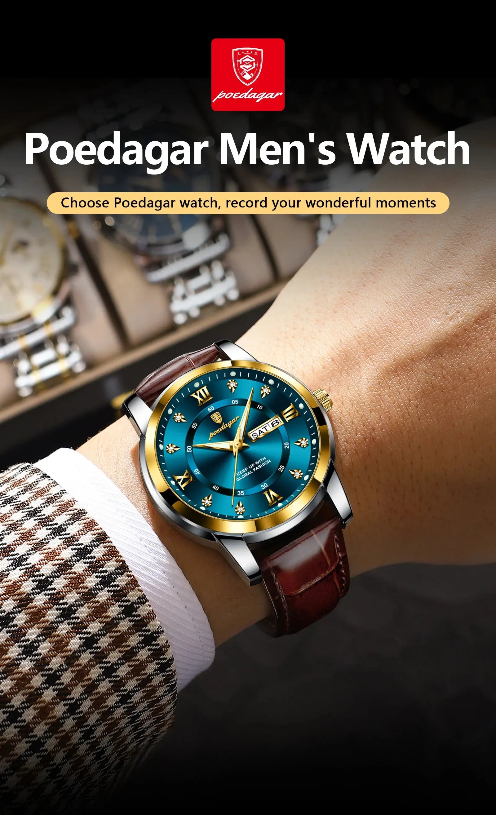 POEDAGAR Luxury Business Male Wristwatch Waterproof Luminous Leather Man Watch Date Week Sport Casual Men's Quartz Watches reloj luxecrown.co.uk
