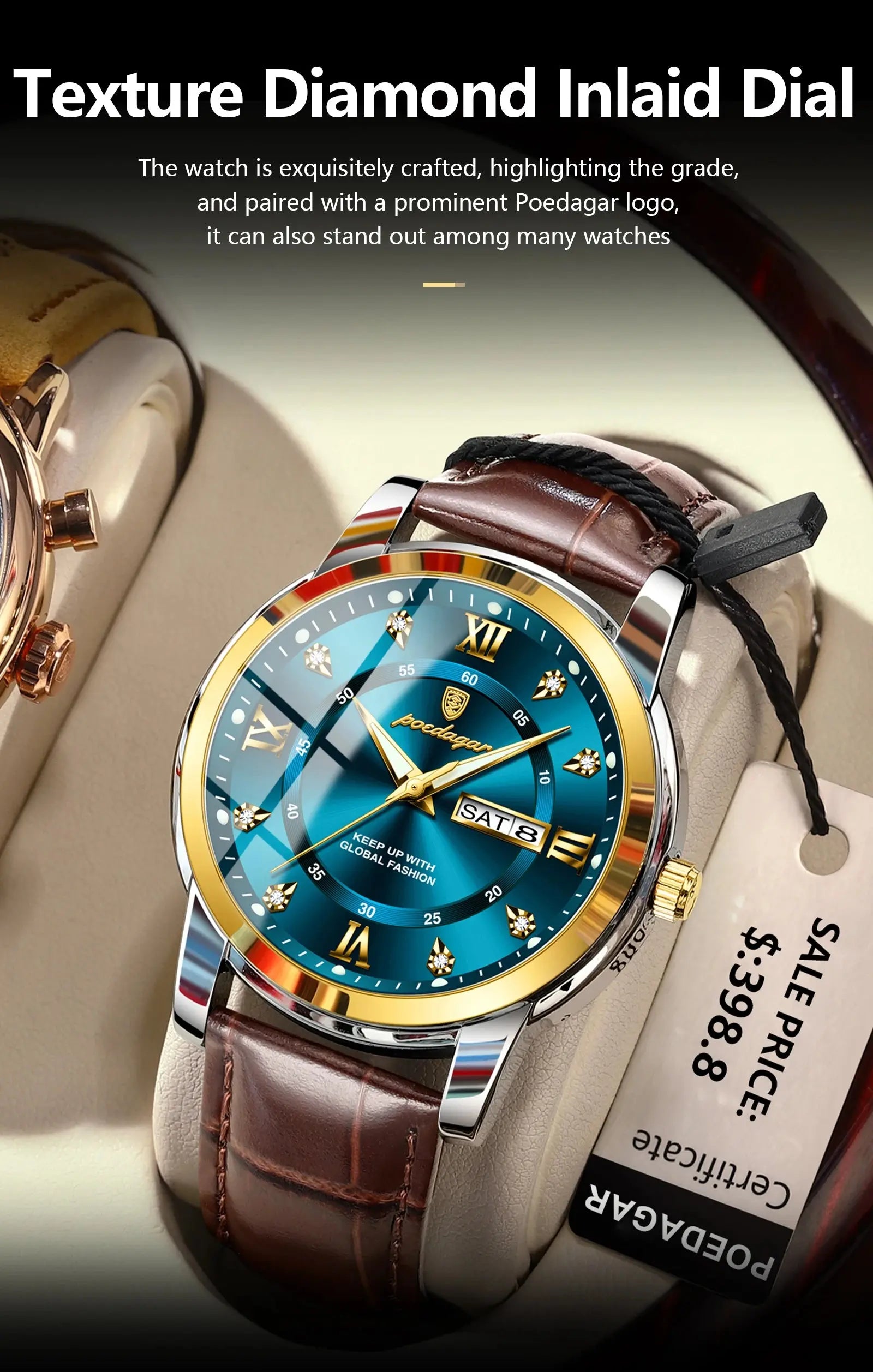 POEDAGAR Luxury Business Male Wristwatch Waterproof Luminous Leather Man Watch Date Week Sport Casual Men's Quartz Watches reloj luxecrown.co.uk