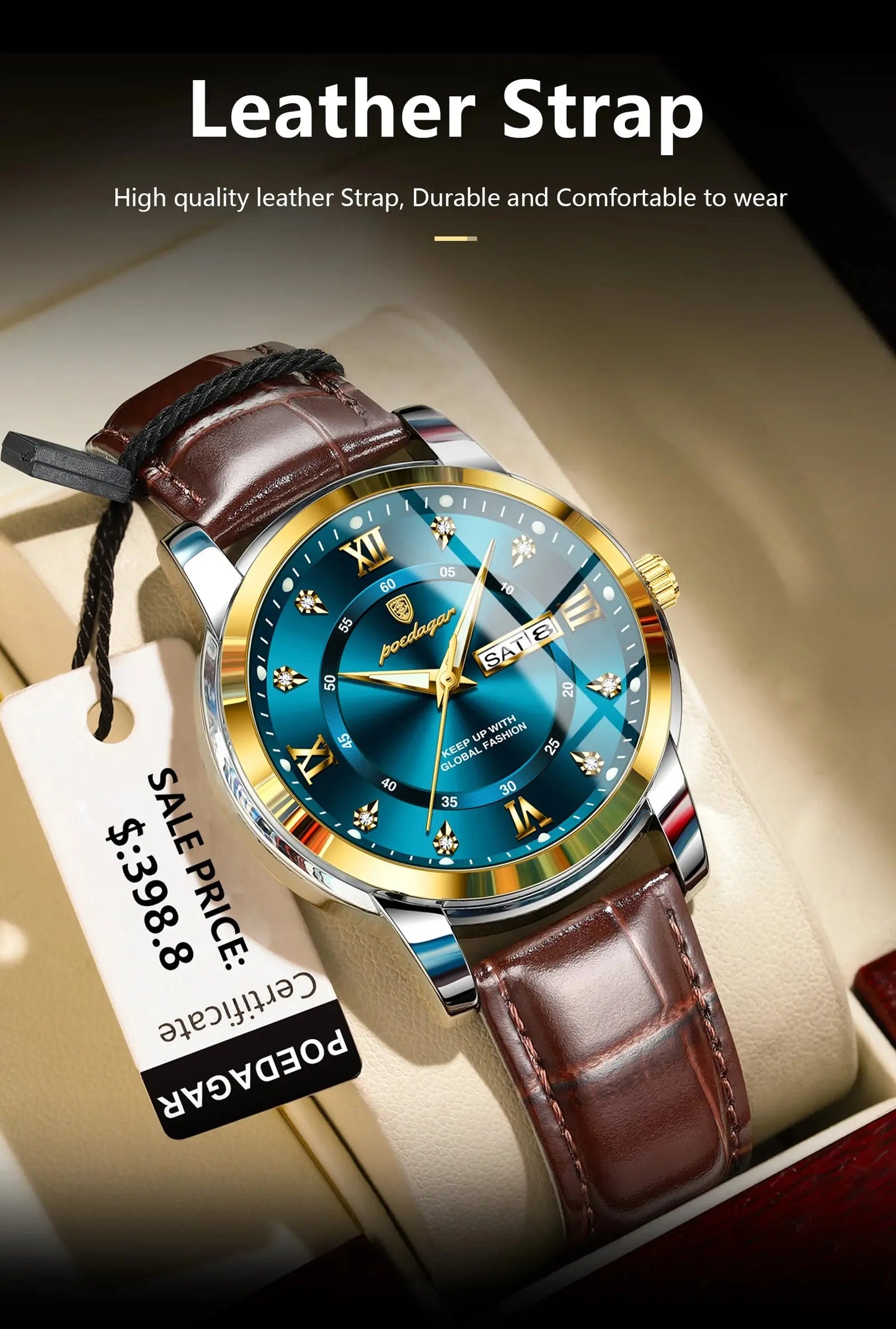 POEDAGAR Luxury Business Male Wristwatch Waterproof Luminous Leather Man Watch Date Week Sport Casual Men's Quartz Watches reloj luxecrown.co.uk