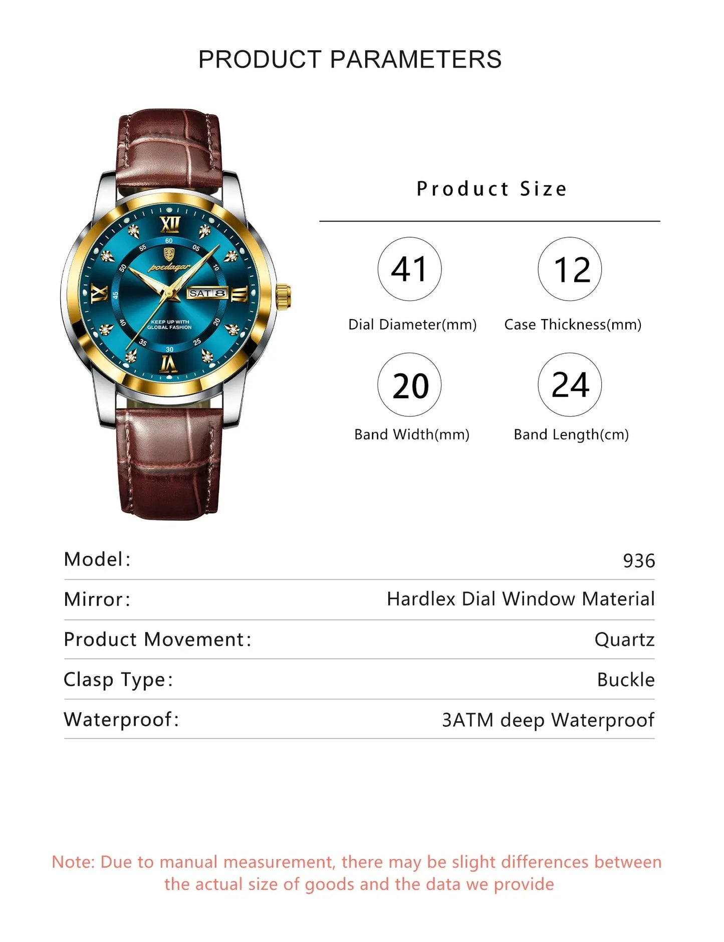 POEDAGAR Luxury Business Male Wristwatch Waterproof Luminous Leather Man Watch Date Week Sport Casual Men's Quartz Watches reloj luxecrown.co.uk