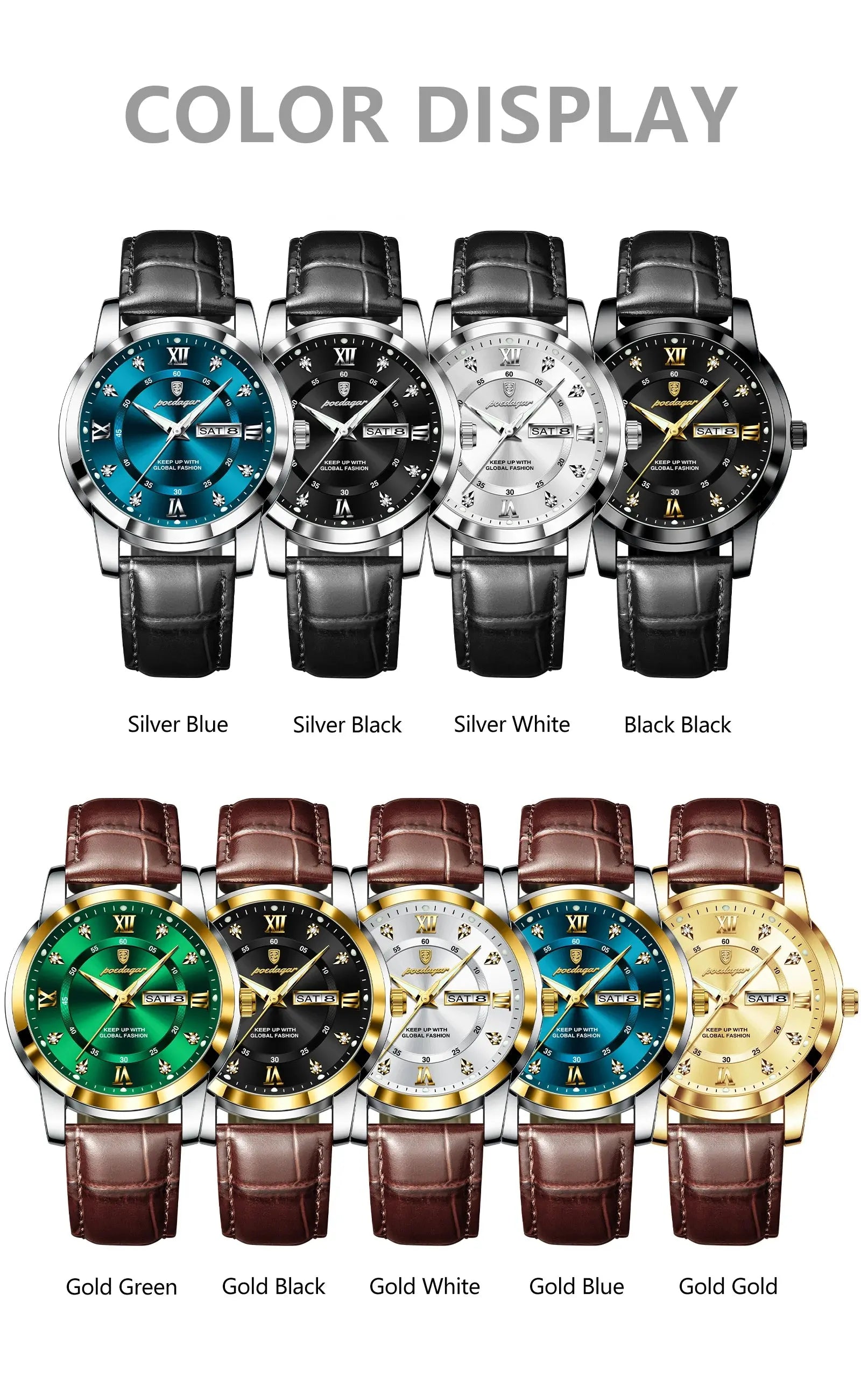 POEDAGAR Luxury Business Male Wristwatch Waterproof Luminous Leather Man Watch Date Week Sport Casual Men's Quartz Watches reloj luxecrown.co.uk